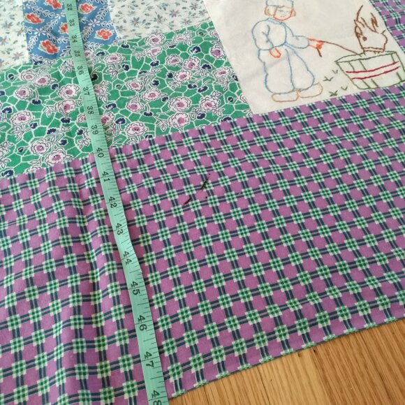 Vintage Quilt Top Unfinished Embroidered Dutch Boy Girl 42" by 48" Stained AS IS - Picture 13 of 16